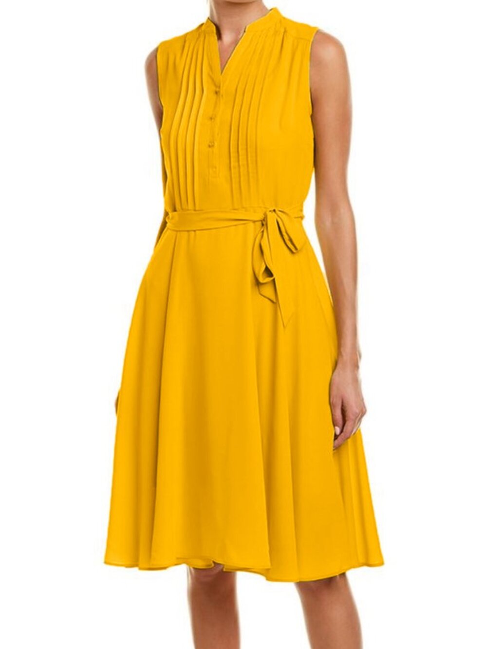 Nanette Lepore Mustard Yellow Sleeveless Belted Shirtdress